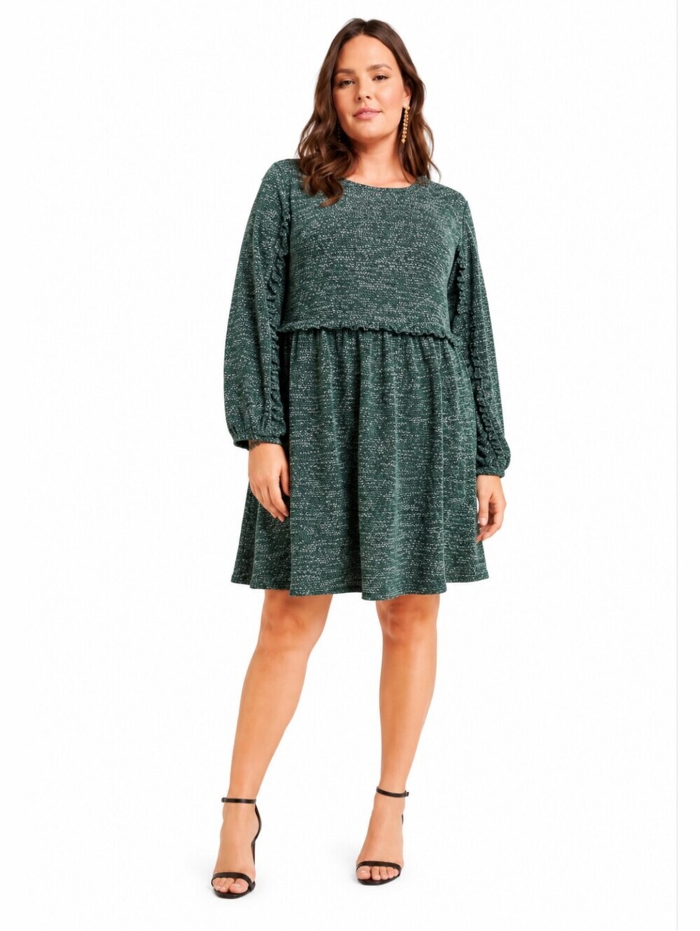 Anthropologie RO & DE 1X Green Marled Knit Babydoll Sweater Dress Plus